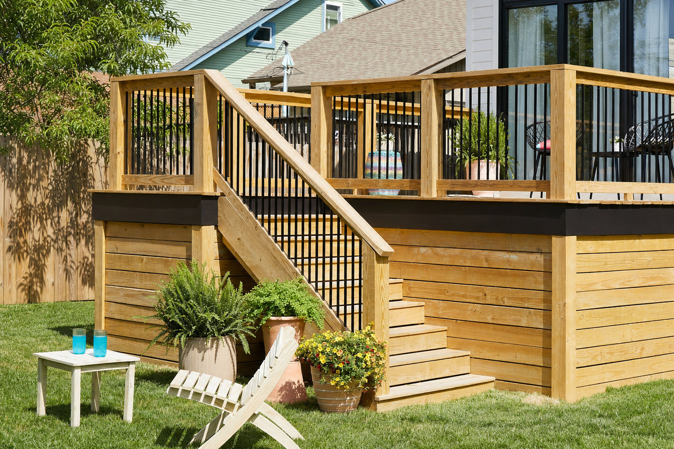 Pressure-treated wood deck construction